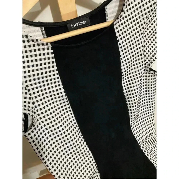 Bebe Black and white grid box peplum shirt size small - Picture 4 of 10